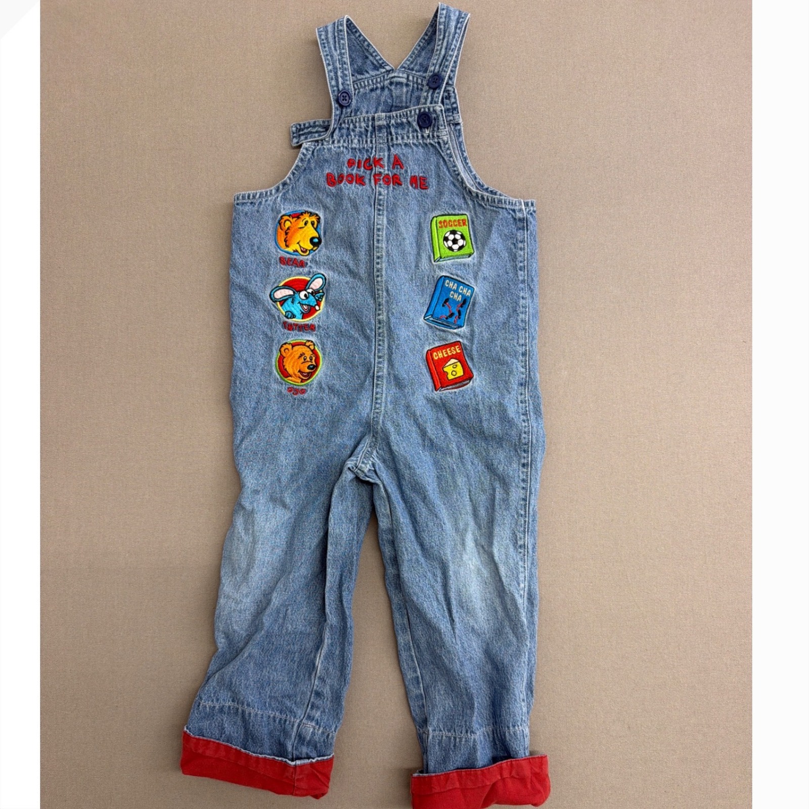 Vintage Disney Store Bear In The Big Blue House Denim Overalls Kids Light Wash